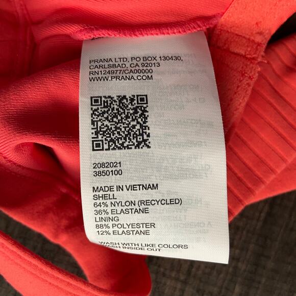 Prana Luxara Rib Sports Bra Women's S Rose Fire Scoop Neck Lightweight Stretch - Picture 7 of 7